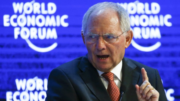 German Finance Minister Schaeuble gestures during the session 'The Future of Europe' at the annual meeting of the World Economic Forum (WEF) in Davos