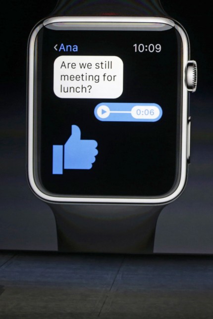 Jeff Williams, Apple's senior vice president of Operations, speaks about the Apple Watch and Facebook Messenger during an Apple media event in San Francisco