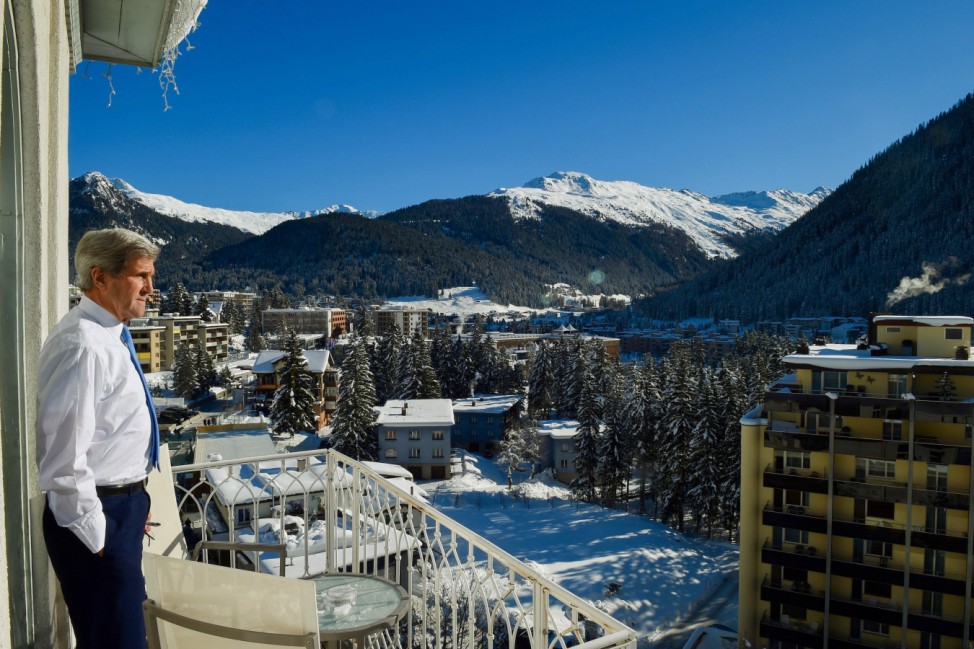 Jan 22 2016 Davos Switzerland US Secretary of State John Kerry looks out at the Alps before h