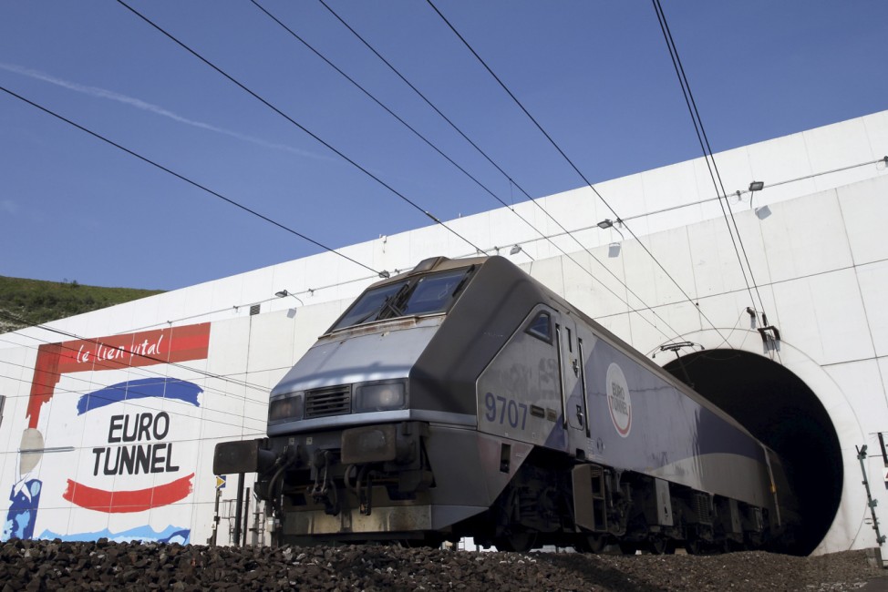 File photo of a Eurotunnel train exiting the Channel tunnel in Coquelles, near Calais