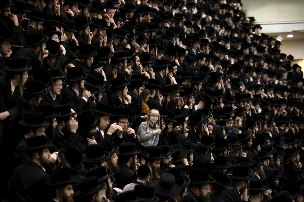 Ultra-Orthodox Jewish men from the Belz Hasidic dynasty attend celebrations for Tu Bishvat, the Jewish Arbor day in Jerusalem