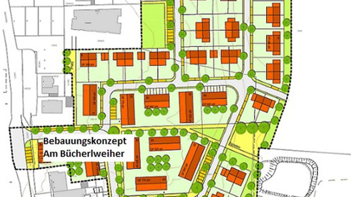 Röhrmoos: Im Norden der Kreisstraße DAH 3 entsteht ein großes Baugebiet, das offiziell "Am Bücherl Weiher" heißt.