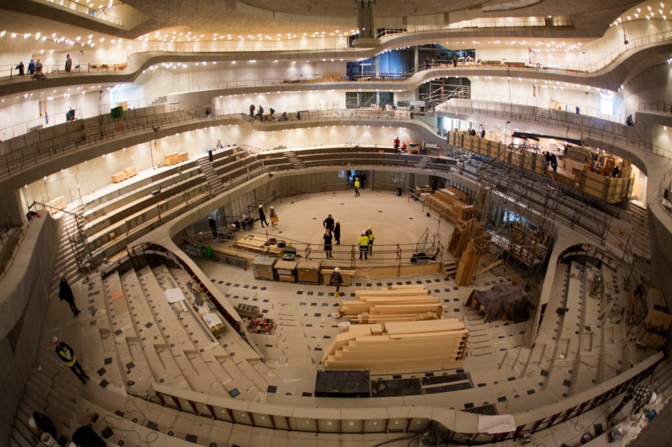 Bauarbeiten im Großen Saal der Elbphilharmonie