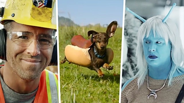American Football: Schauspieler Ryan Reynolds wirbt für Autos, eine Horde "Hot Dogs" für - wie könnte es anders sein - Ketchup und ein blauer Mensch für Avocados.