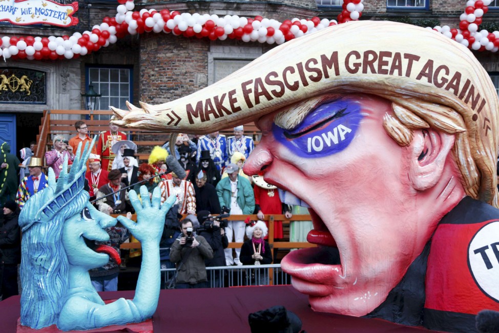Carnival float with a papier-mache caricature of U.S. Republican presidential candidate Donald Trump is displayed for the public after the 'Rosenmontag' parade was called off in Duesseldorf, Germany