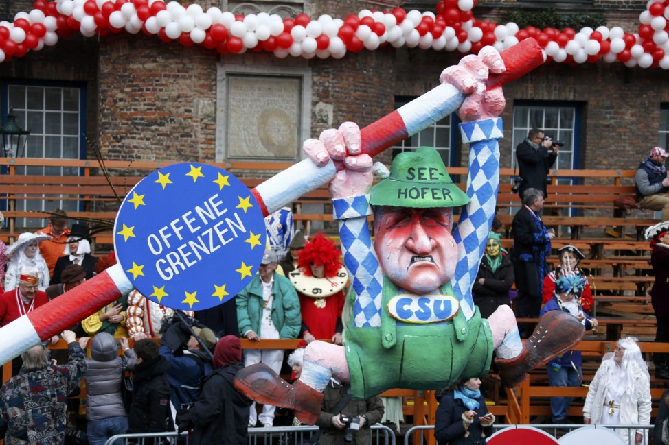 Carnival float is displayed at one location after Rosenmontag parade cancelled in Duesseldorf