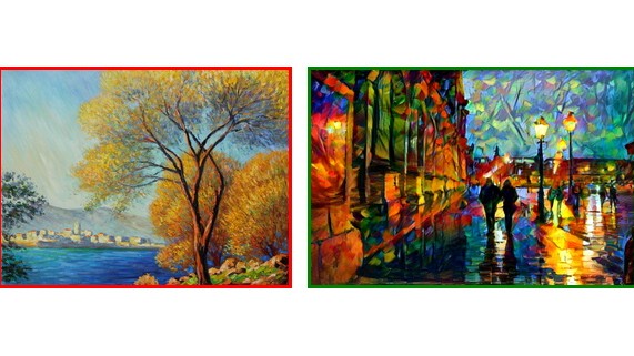 Künstliche Intelligenz: Mensch oder Maschine? Links: Claude Monets "Antibes, gesehen von La Salis" Rechts: ein vom Tübinger Algorithmus berechnetes Bild.