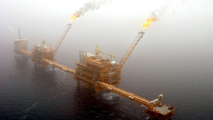 File photo of gas flaring from an oil production platform at the Soroush oil fields.