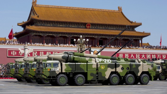 File photo of Chinese military vehicles carrying DF-21D anti-ship ballistic missiles in Beijing
