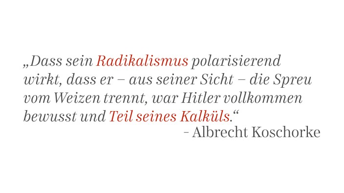 Zitat aus Albrecht Koschorke Adolf Hitlers Mein Kampf, Matthes & Seitz, 2015.