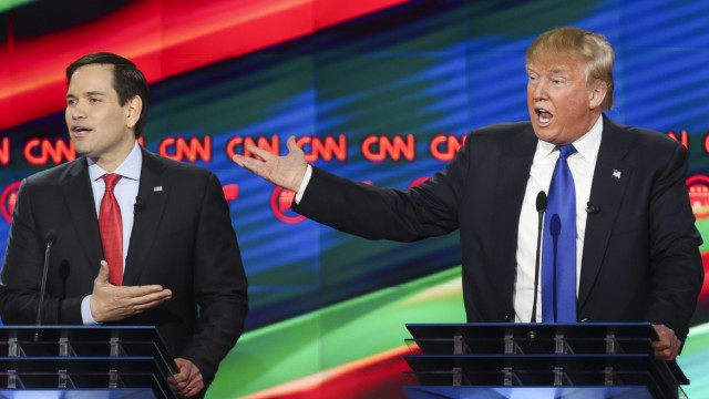 US-Vorwahl: Marco Rubio und Donald Trump bei einer Debatte an der Universität von Houston.