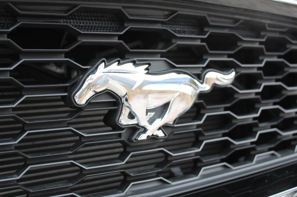 Das Emblem im Kühlergrill des Ford Mustang 2.3 EcoBoost.