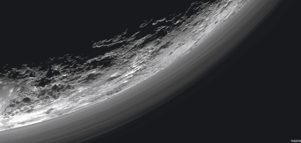 Haze layers above the dwarf planet Pluto are seen in an undated image from NASA's New Horizons spacecraft