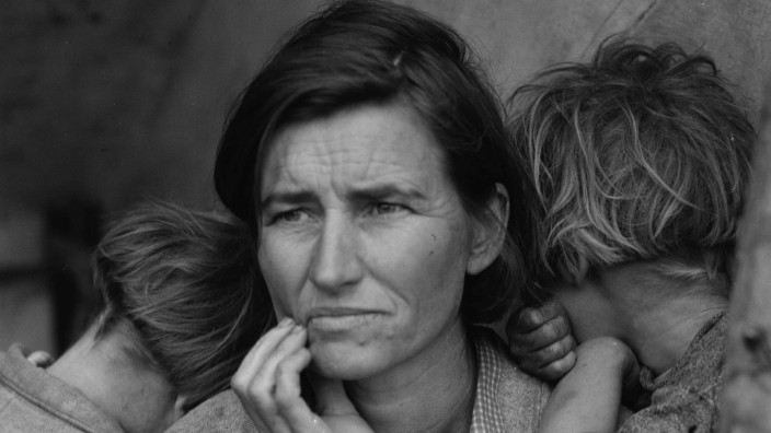Große Depression und die Kunst: Dorothea Lange fotografierte 1936 eine Wanderarbeiterin und gab damit der Armut während der Großen Depression ein Gesicht.