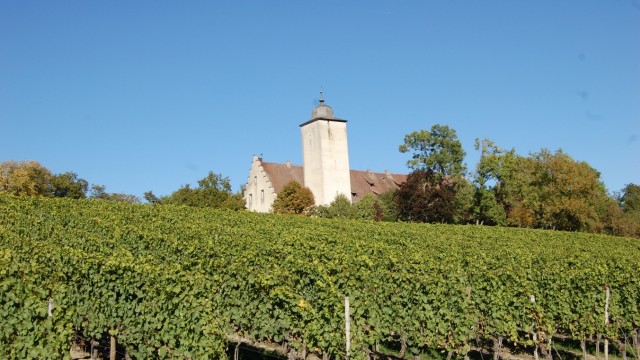 Deutsche Inseln: Weininsel: Das Schloss Hallburg liegt in flirrender Hitze über der Mainschleife.