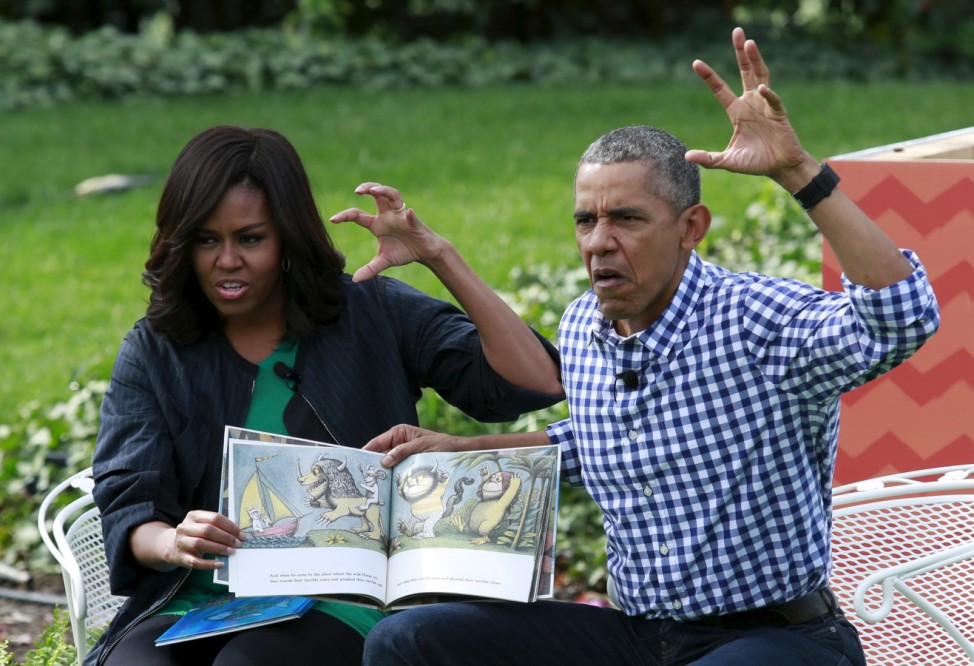 President Barack Obama and first lady Michelle Obama perform a reading of the children's book 'Where the Wild Things Are'