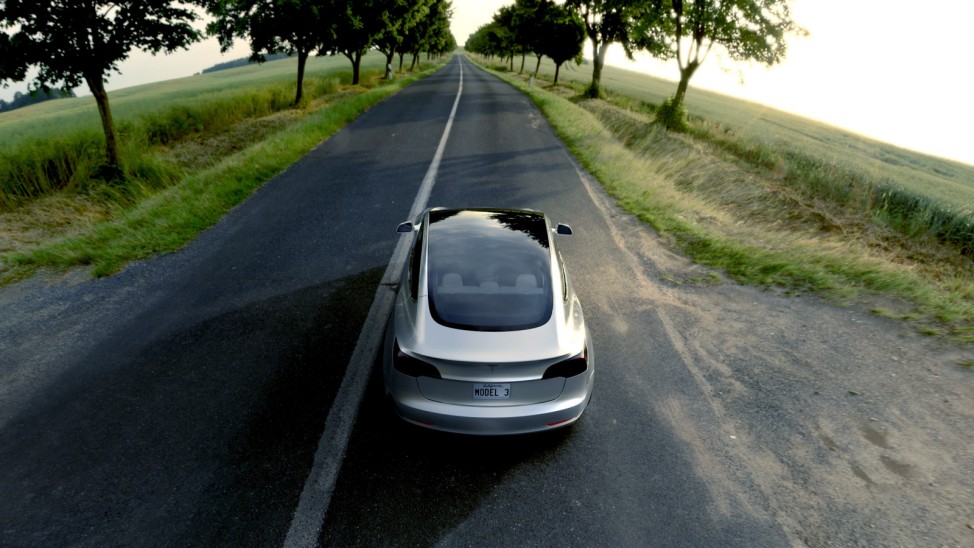 Handout of Tesla Motors' mass-market Model 3 electric cars