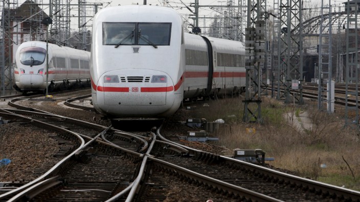 ICE high speed trains of German railway operator Deutsche Bahn are seen during a media tour at the service centre in Rummelsburg, Berlin, Germany