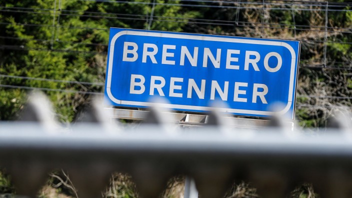 A sign reading 'Brenner - Brennero' is pictured at the train station on the Italian-Austrian borde