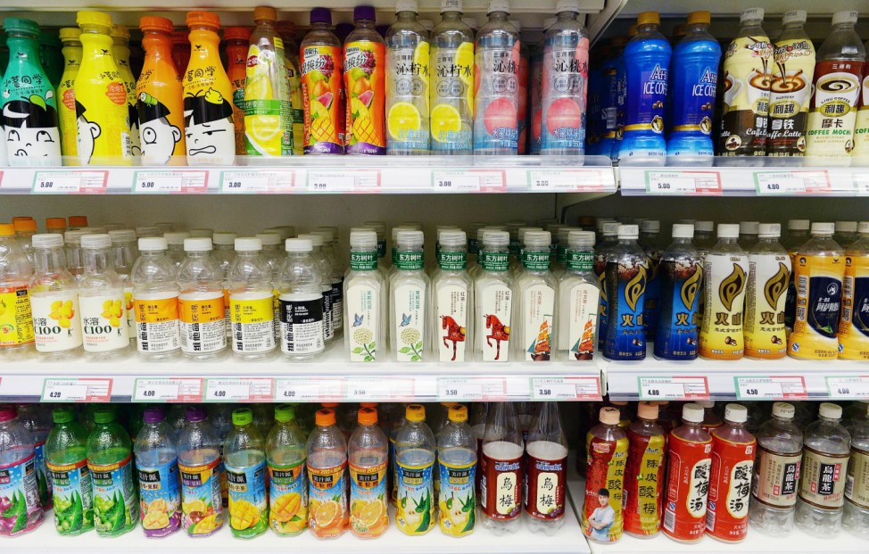 Empty bottles of soft drinks are seen at Xuzhen Supermarket in Shanghai
