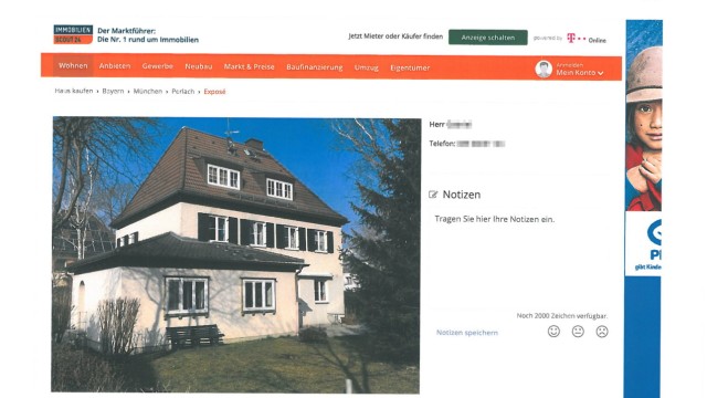 München: Mit diesem Inserat wurde im Internet auf Immobilienscout 24 der vermeintliche Verkauf des Anwesens am Willinger Weg 9 beworben.