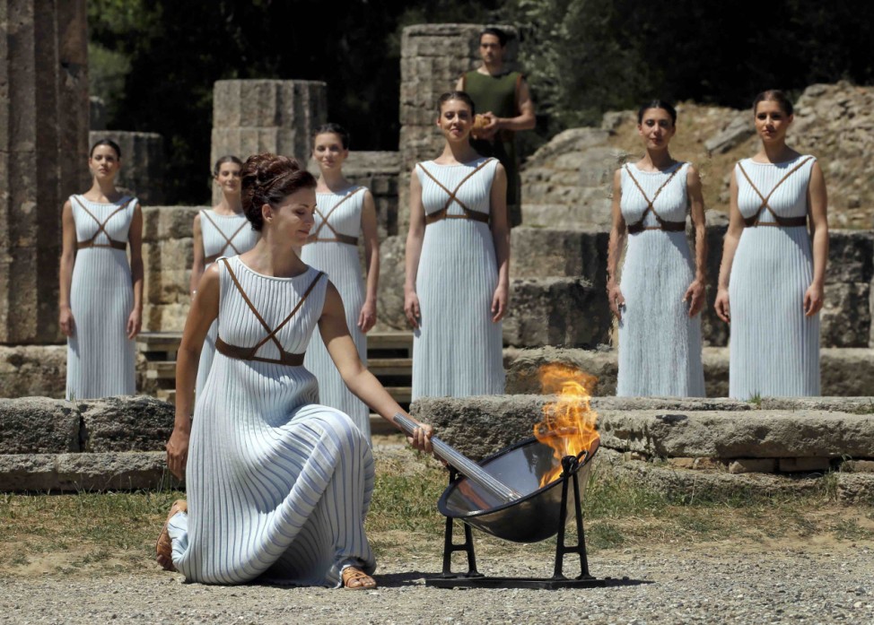 The Olympic flame lighting ceremony for the Rio 2016 Olympic Games takes place at the site of ancient Olympia in Greece
