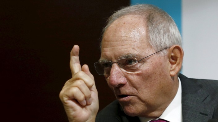 Germany's Finance Minister Wolfgang Schaeuble attends a Finance Ministers and Central Bank Governors of the G20 group news conference at the 2015 IMF/World Bank Annual Meetings in Lima