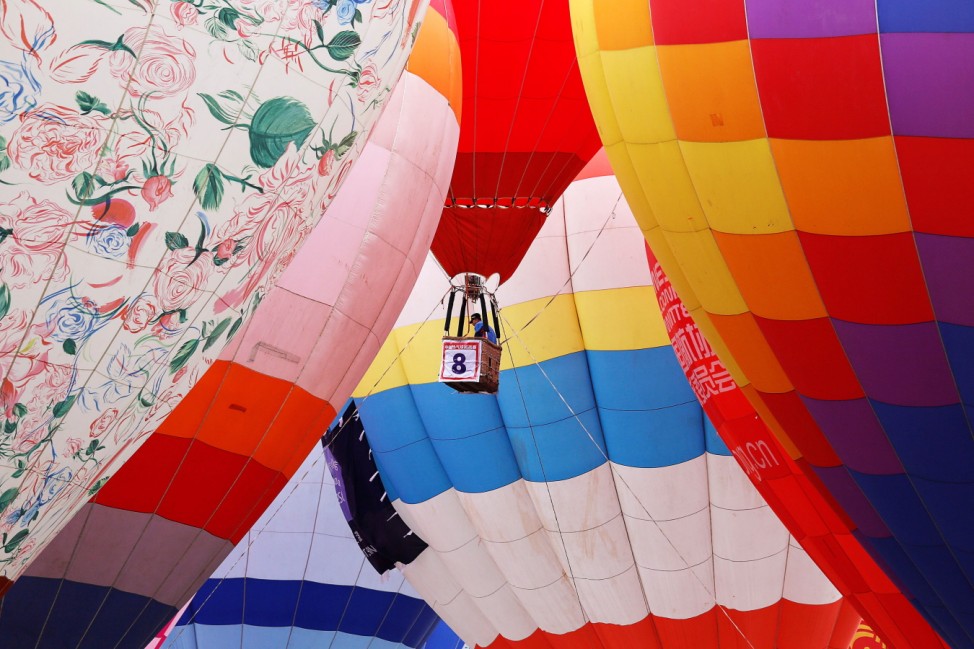 Hot air balloons are seen during a hot air balloon competition in Hefei