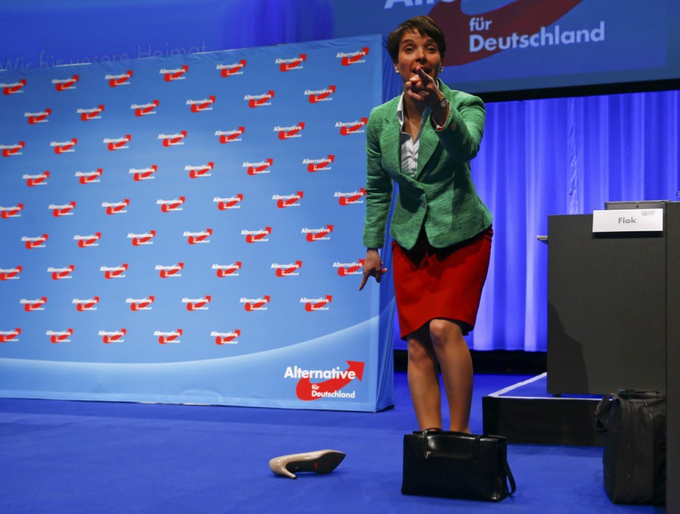 Frauke Petry loses her shoe during the AfD party congress in Stuttgart