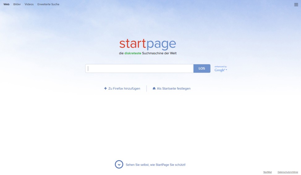 Startpage Screenshot