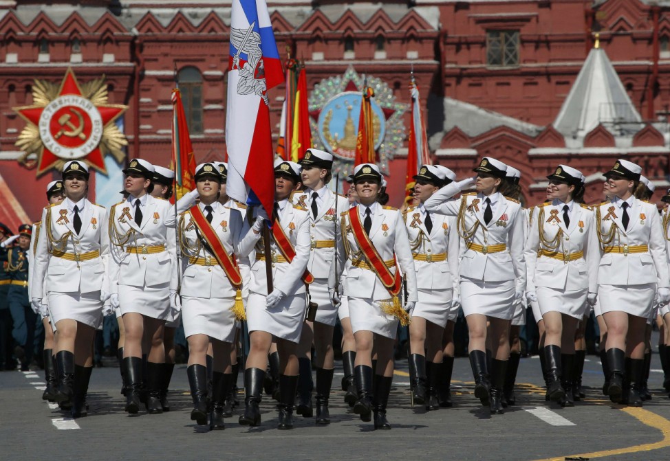 Russian servicewomen march during the Victory Day parade, marking the 71st anniversary of the victory over Nazi Germany in World War Two, at Red Square in Moscow