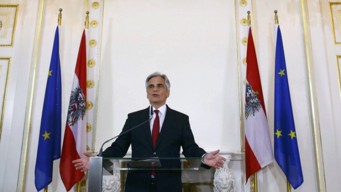 Austrian Chancellor Faymann addresses a news conference in Vienna