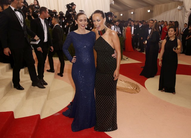 Actresses Blunt and Wilde arrive at the Met Gala in New York