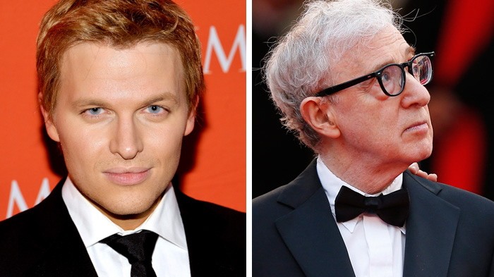 Farrow vs Allen: Links Woody Allens Sohn Ronan Farrow; rechts, unbehelligt von dessen Missbrauchsvorwürfen, der Regisseur auf dem roten Teppich in Cannes.