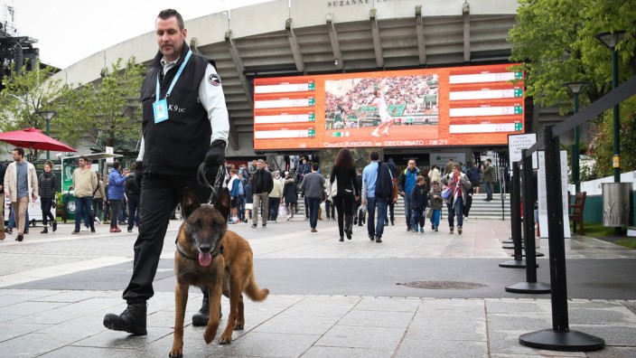 Illustration picture shows the security at the Roland Garros French Open tennis tournament in Paris