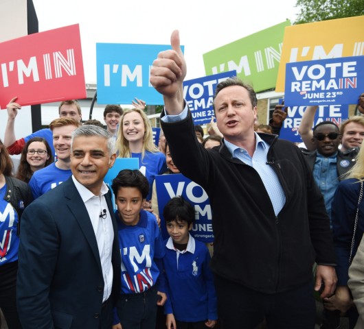 David Cameron and Sadiq Khan campaign in London