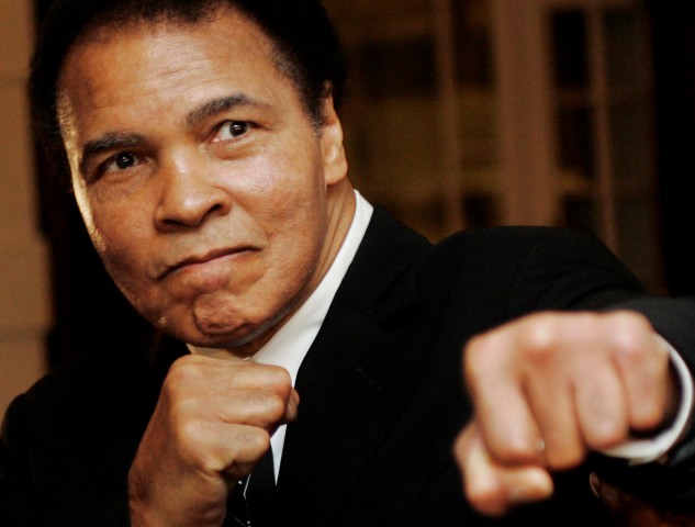 File photo of U.S. boxing great Muhammad Ali posing at the World Economic Forum in Davos