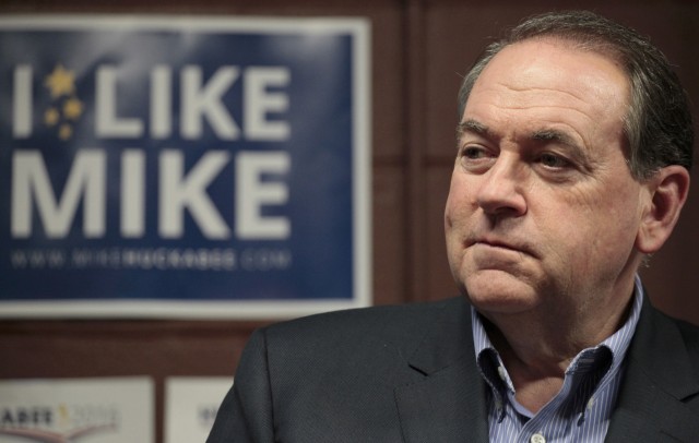 U.S. Republican presidential candidate Mike Huckabee speaks at a campaign rally in West Des Moines