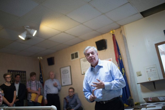 GOP Presidential Candidate Lindsey Graham Visits VFW Post In Iowa