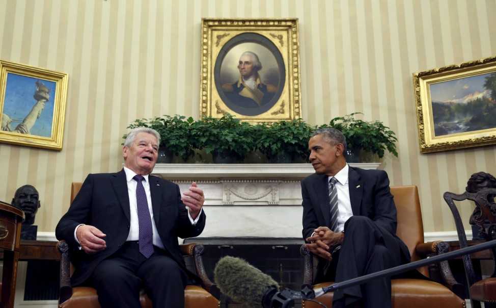 U.S. President Barack Obama meets German President Joachim Gauck in the Oval Office of the White House in Washington