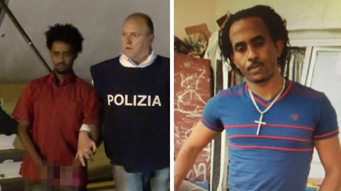 Italien: Medhanie Mered (rechts) ist einer der meist gesuchten Schlepper der Welt. Gestern wurde er an Italien ausgeliefert - aber ist er es wirklich? Opfer des Schmugglers sagen, der Ausglieferte sei nicht Mered. Andere Eritreer beteuern, es handle sich bei dem Mann (links) um einen unschuldigen Flüchtling.