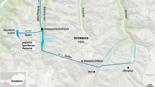 Reportage: Geplantes Wasserkraft-Projekt in den Ötztaler Alpen. SZ-Karte