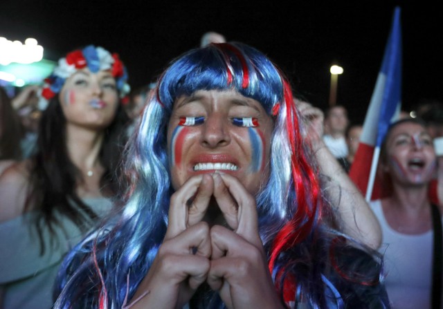 France fans react during the EURO 2016 soccer match in Marseille