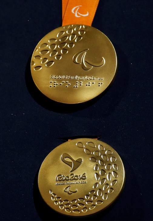 Rio 2016 Paralympic gold medal are pictured during the medal launching ceremony in Rio de Janeiro