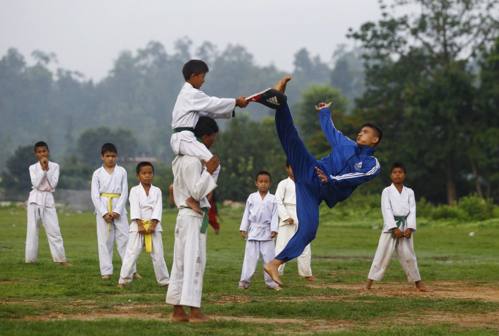 Nepalese children attend Takenwondo and Karate class in Sindhuli
