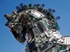 A close-up of the head of a 'Cyber Horse', made from thousands of infected computer and cell phone bits, is seen on display at the entrance to the annual Cyberweek conference at Tel Aviv University