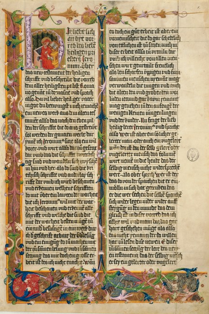 Digitales Nachschlagewerk: Eine Seite der Ottheinrich-Bibel aus dem 15. Jahrhundert.