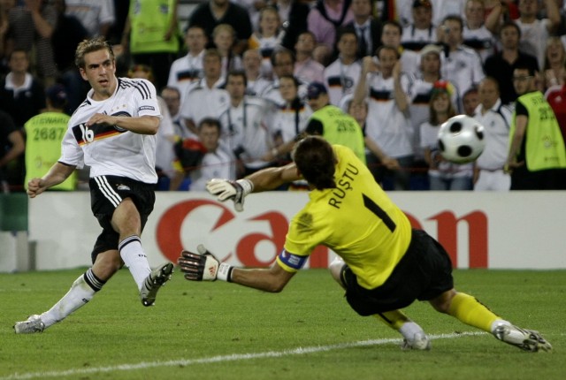 Germany's Lahm scores winning goal during their Euro 2008 semi-final soccer match against Turkey at St Jakob Park stadium in Basel