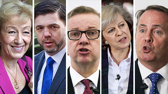 Nach dem Brexit: Andrea Leadsom, Stephen Crabb, Michael Gove, Theresa May und Liam Fox