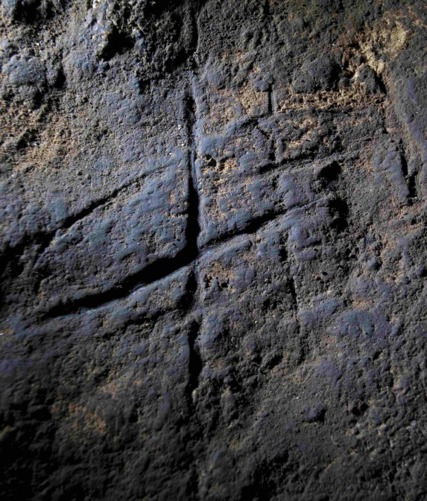 Engravings believed to have been made by Neanderthals more than 39,000 years ago is pictured in Gorham's Cave